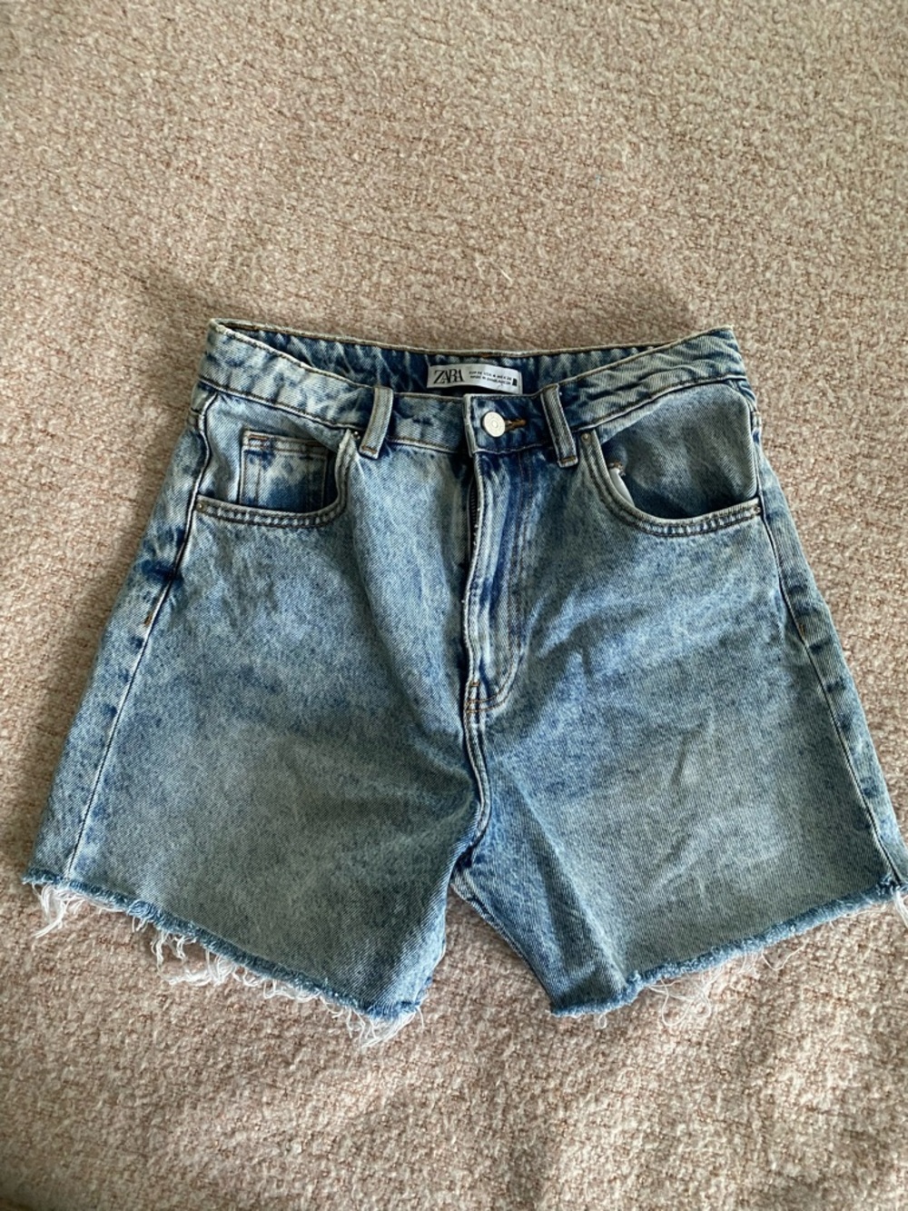 Zara Distressed Light Blue Denim High-Waist Shorts